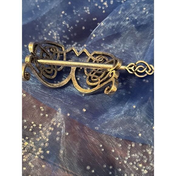 2-Silver Toned Celtic Knot Metal Viking Filigree Hair Slide Stick Clip - Picture 9 of 10